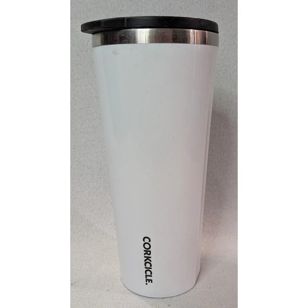 Corkcicle Tumbler 16oz White Good Insulated Stainless Steel Wedge Ice Mold Lid
